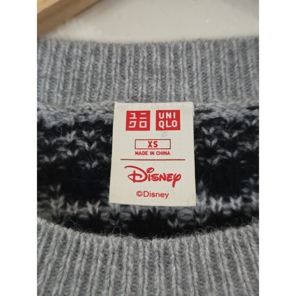 Uniqlo Disney Crewneck Gray Stripe Sweater Wool Mickey Mouse Print Size XS - Picture 2 of 10